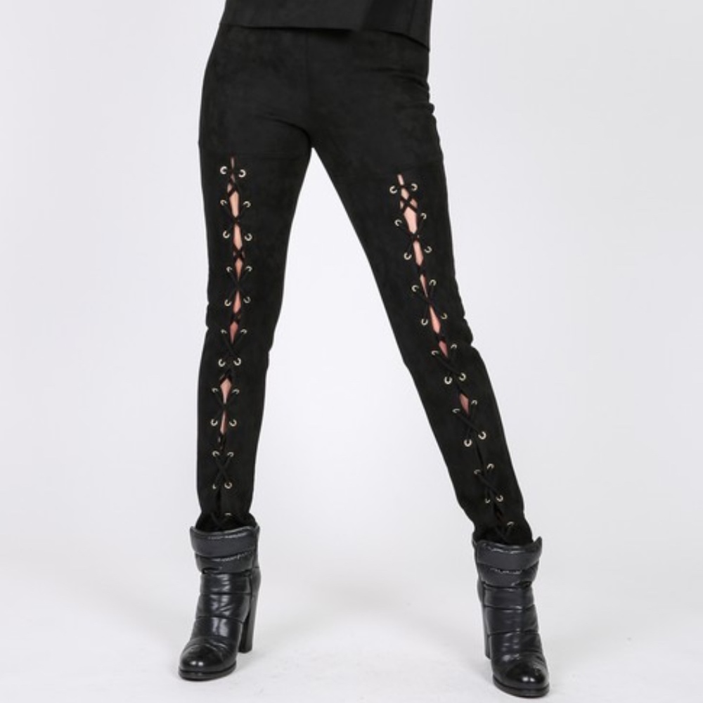 Faux Suede Lace Up Skinny Pants - Picture 5 of 5
